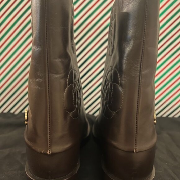 CHANEL Camellia Leather Mid-Calf Boots – Size 38.5 - Picture 10 of 16
